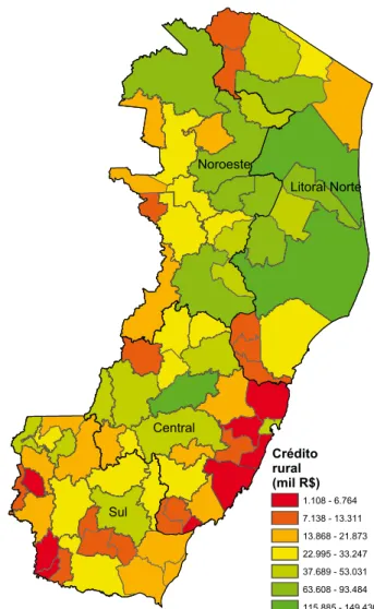 Figura 12. Distribuição do crédito rural no Espírito  Santo em 2013.