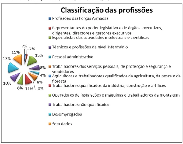 Figura 4. Classificação das profissões (distribuição em percentagem)