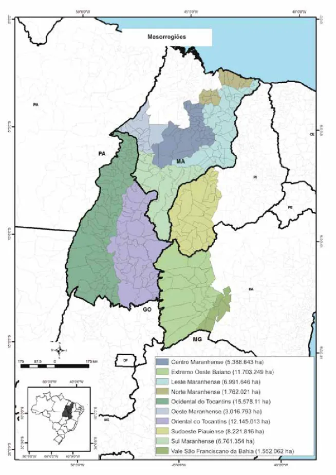 Figura 1. Distribuição espacial dos 337 municípios das dez mesorregiões do Matopiba.