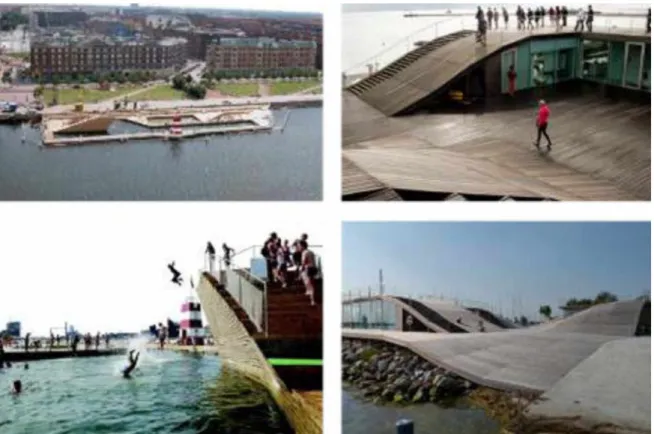 Figura 33. Imagens dos dois primeiros projetos de Bjarke Ingels em Copenhagen. Harbour Bath  (esquerda) e Maritme Youth House (direita)