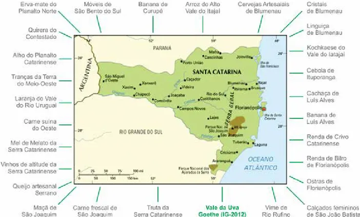 Figura 1. Mapeamento das potencialidades de Indicação Geográfica de Santa Catarina.
