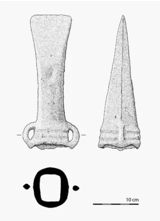 Fig. 7. Bronze double looped socketed axe recovered during the  exploitation of the quarry at Penedo do Lexim (according to Sousa  et al