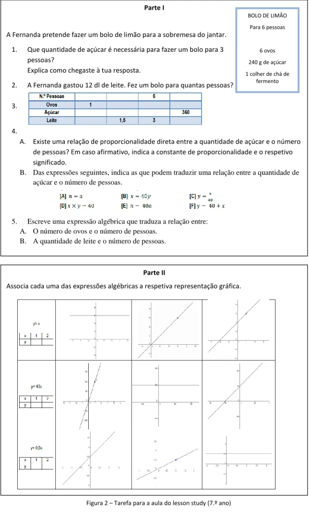 Figura 2 – Tarefa para a aula do lesson study (7.º ano) Parte I 