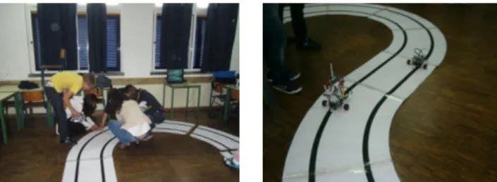 Figure 8. The assembly of the racing route and  the robot races 