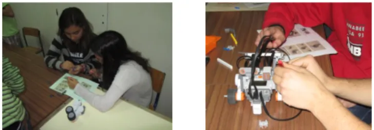 Figure 1. Robots' construction using Lego bricks  With the collected data from the races, each  group made a statistical study where  conclusions were provided and generalizations  were established