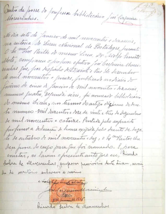 Figura 8 - Livro de Autos de Posse- Nº 1 (1860-1921) Existente no Arquivo da Escola  Secundária Mouzinho da Silveira – Portalegre