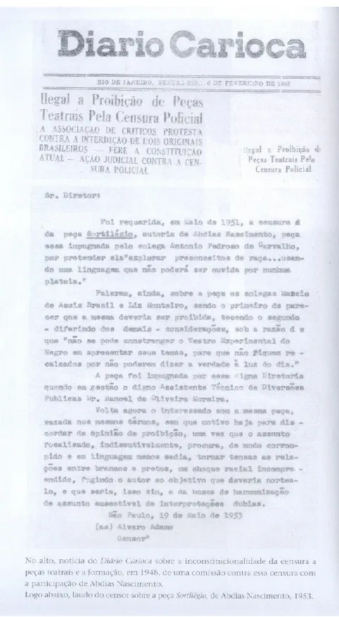 Fig. 6 Protesto dos críticos contra a proibição da peça Sortilégio   FONTE: Abdias do Nascimento – O griot e as muralhas, 2006, p.80 