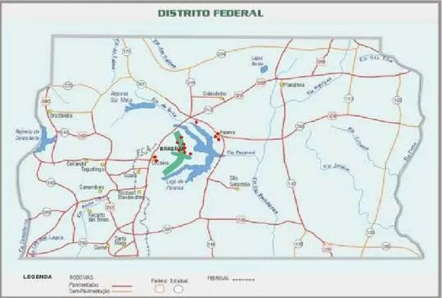 Figura  1  - Mapa do Distrito Federal e localização das escolas sorteadas na Regional Norte de Saúde do DF  