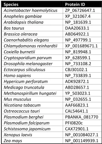 Table S1 | ncbi (www.ncbi.nlm.nih.gov) and  EUpathDB (www.eupathdb.org) accession  numbers of proteins used in the HoMu  bioinformatic analyses 