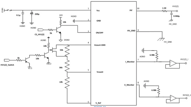 Figure 2.2: Electrical scheme of the electronics associated with the DC/DC converter (C12446- (C12446-12 Hamamatsu 0 V to −1000 V @ 10 mA).