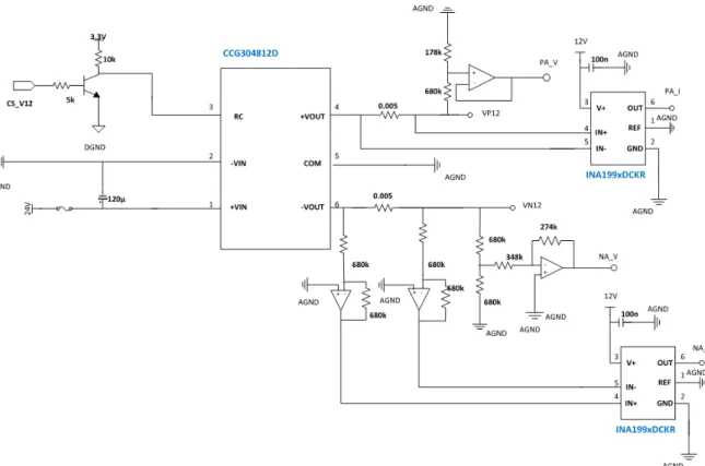 Figure 2.6: Electrical scheme of the electronics associated with the DC/DC converter (TDK- (TDK-Lambda CCG304812D ±12 V @ 2.5 A).