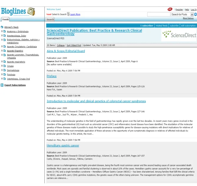 Fig. 1: Page of journals summaries of the University of Salamanca Bio-sanitary Libraries