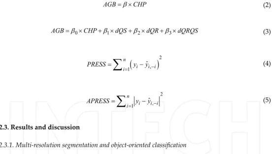 Figure 3 presents the vegetation mask resulting from the multi‐resolution segmentation and object‐oriented classification process (yellow line), over the QuickBird image with false colour composite  for  an  area  of  Mora