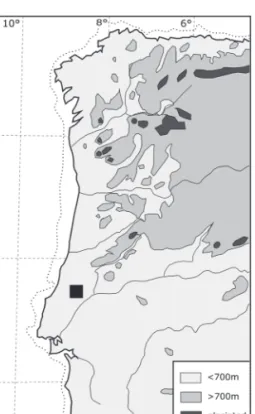 Fig. 1 – Paleogeography of western Iberia in Late Glacial  times. The black square denotes the location of the  Almonda karstic spring.