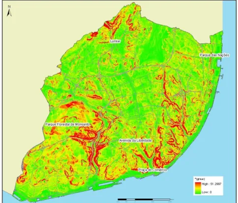 Figura 4 – Mapa de declives (Fonte: CML/DPC, 2009) 