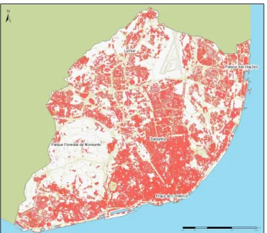 Figura 8 - Área Edificada (quarteirões) de Lisboa (Fonte: CML/DIGC, 2008) 