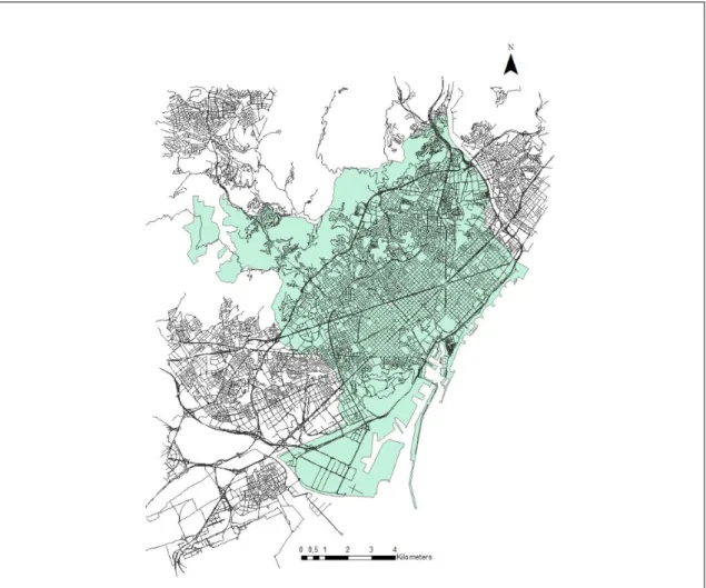 Figure 2.4 Network dataset for Barcelona and surrounding areas. 
