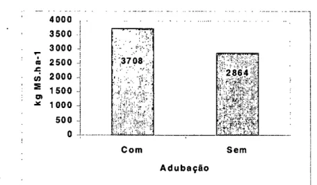 FIGURA 1. Disponibilidade de matéria seca de uma pastagem nativa com e sem adubação com N,  P e K, em 10 de outubro de 1997