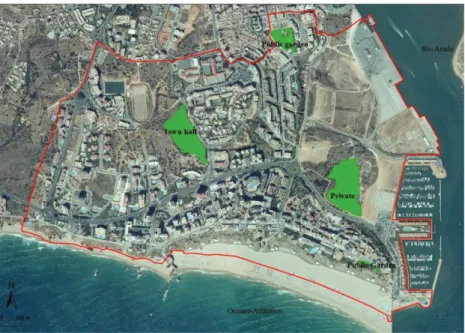 Figure 4: The study area of Rocha Beach whit the useful green areas.
