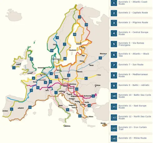 Figura 8: Mapa das Rotas EuroVelo   (Fonte: EuroVelo, The European Cycle Route Network)
