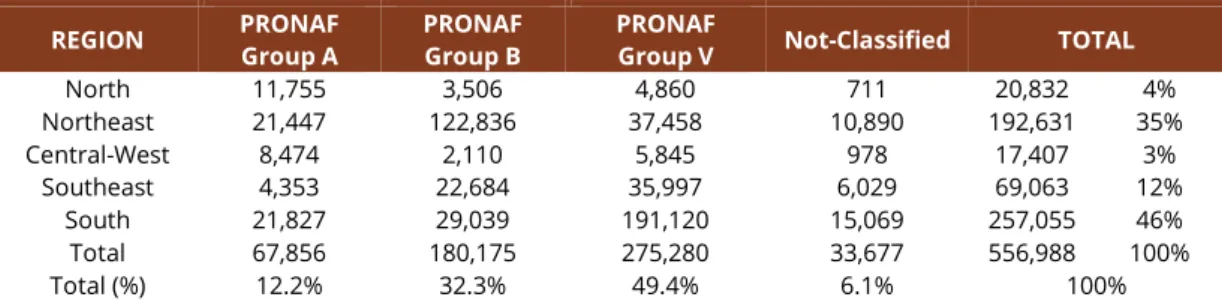 Table 6. Number of HH that received PRONAF credit by group and region in 2006 (calendar year)  REGION  PRONAF 