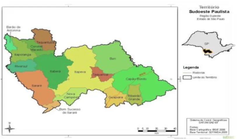 Figura 1: Sudoeste Paulista, mapa do território  Fonte: MDA, 2007 