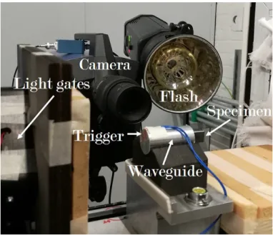 Figure 4.9: Ultra high speed camera and flash experimental setup (Fletcher and Pierron, 2018).