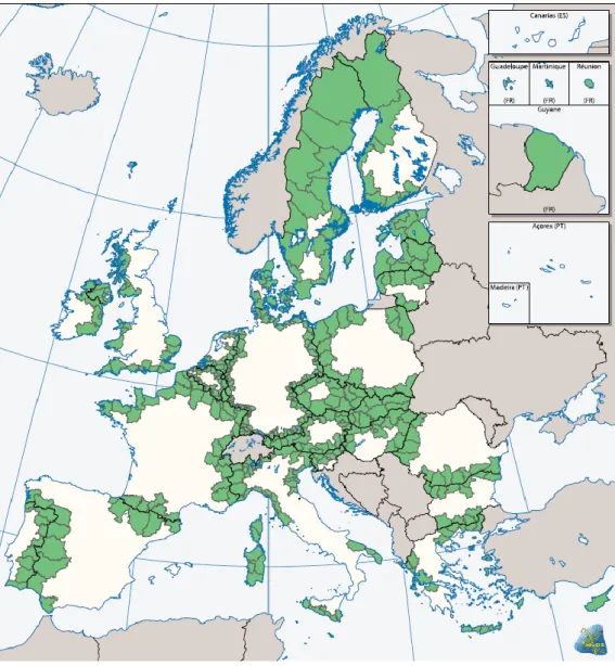 Figura 7 – Regiões elegíveis para a Cooperação Transfronteiriça (FEDER) – 2007-2013 