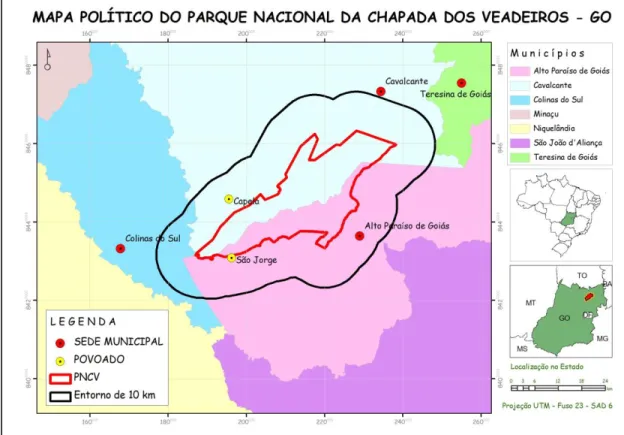 Figura  3.1. Mapa político  do Parque  Nacional  da Chapada dos Veadeiros  (PNCV). 