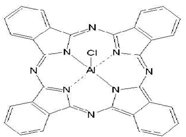 Figura  06.  Estrutura  quimica  da  cloro-aluminio  ftalocianina.  Adaptada  de  MAFTOUM-COSTA,  2008