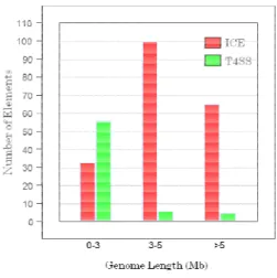 Figure  3.  Number  of  ICE  and  T4SS  present  in  each  genome  length  category. 