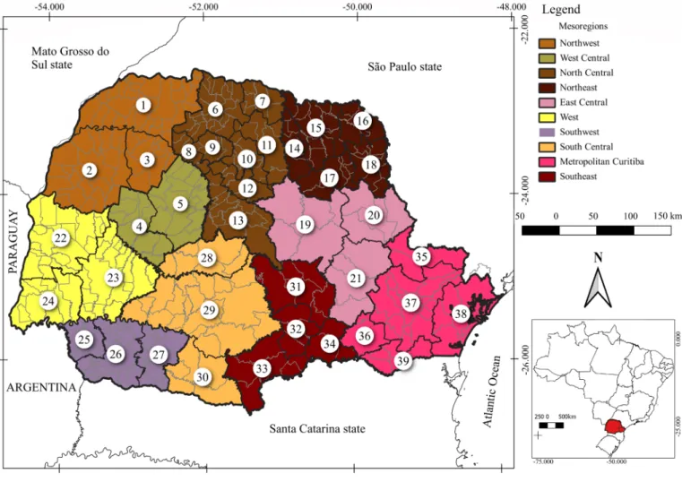 Figure 1: Mesoregions and microregions of the state of Paraná.