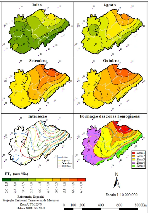 Figura  4.  Sobreposição  dos  mapas  para  os  meses  mais  críticos  para  o  manejo  da  irrigação  para  a  mesorregião do Norte e Noroeste, do estado de Minas Gerais