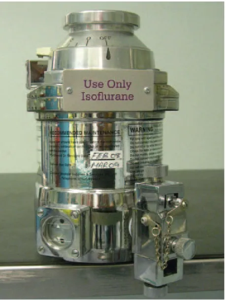 Figura 1- Imagem de vaporizador de isoflurano - modelo Isotec 3 (adaptado de Clarke, 2008)