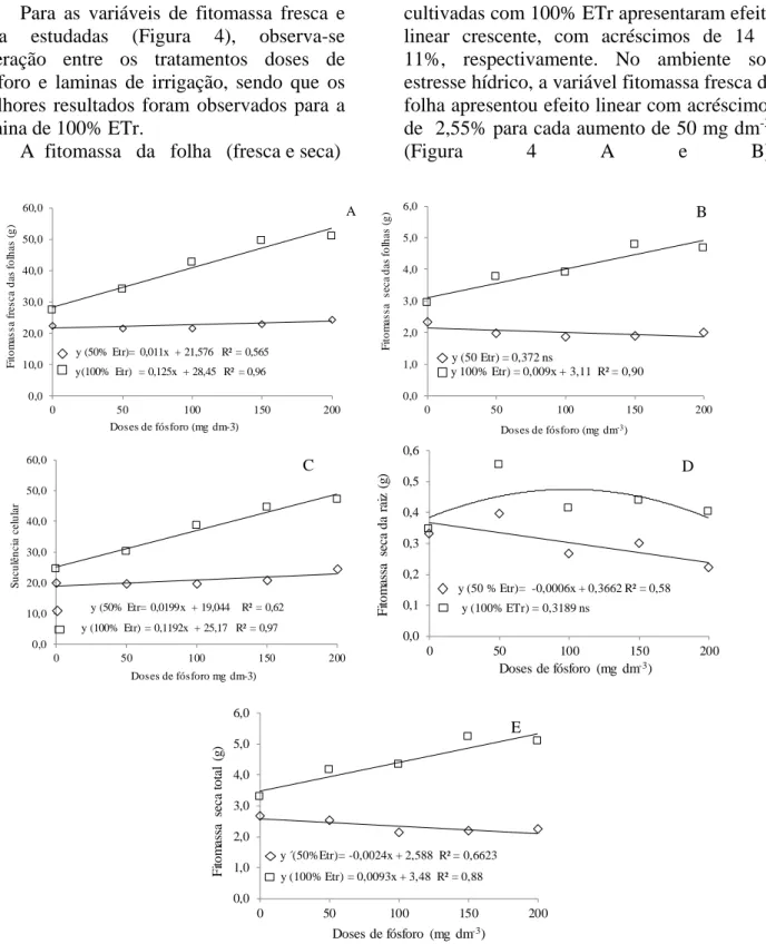 Figura 3. Transpiração - E (A) e eficiência do uso da água – EiUA (B) em plantas de alface cultivadas sob  regimes hídricos de 50 e 100% da ETr aos 28 dias após o transplante (DAT).