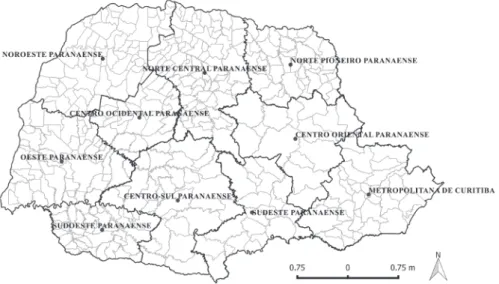 Figura 1: Divisão regional paranaense conforme mesorregiões do IBGE