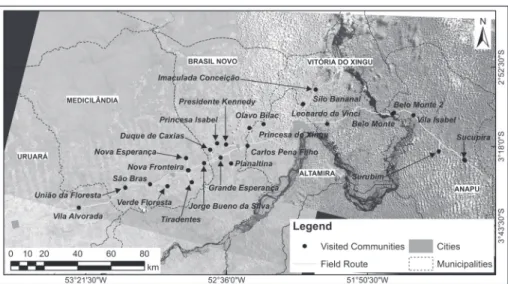 Figure 2: The visited communities in the Middle and Lower Xingu