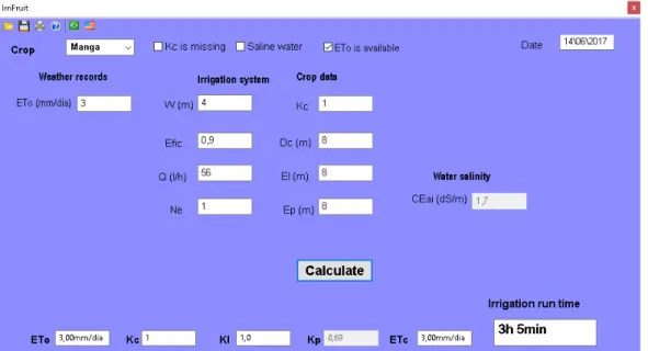 Figure 5. Secondary screen with ‘ETo is available’ checkbox selected.  