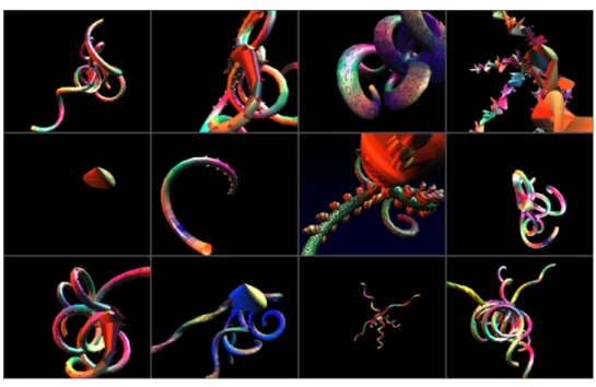 Figure 3: Different outcomes generated by the system. Taken from  http://www.generativeart.com/on/cic/papersGA2004/3.htm (22/10/2014)  
