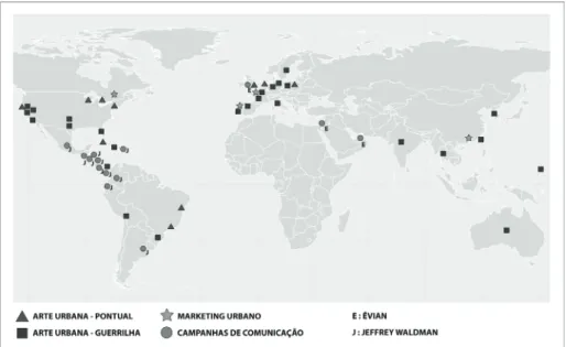 Figura 9: Mapa das instalações de balanços difundidas pelo mundo de 2003 a 2014