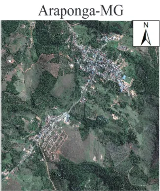 FIGURA 1 - Recorte da imagem GeoEye focalizando o entorno da cidade de Araponga para o primeiro estudo de caso.
