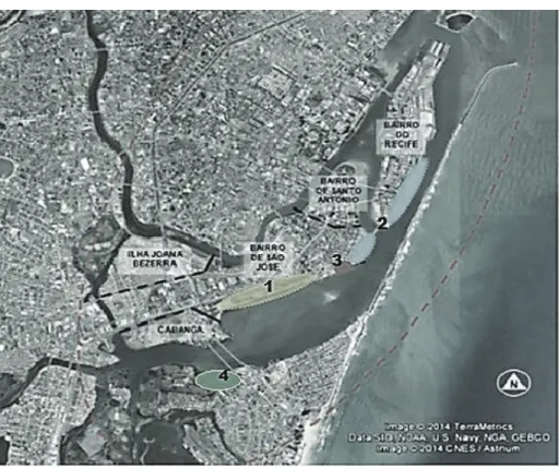 Figura 1: Frente marítima do Recife e Grandes Projetos de Desenvolvimento Urbano