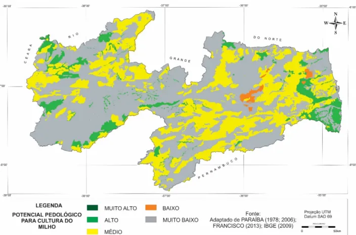 Figura 2.  Potencial pedológico das terras do Estado da Paraíba para a cultura do milho