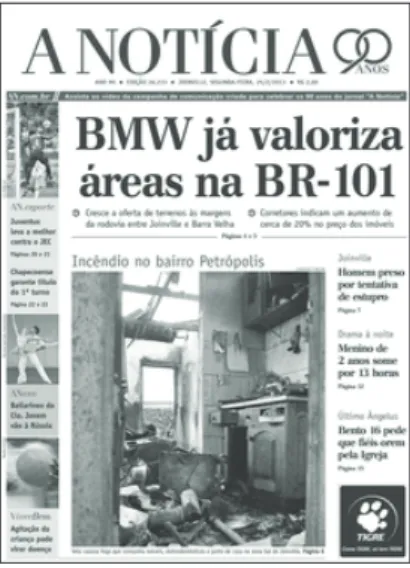 Figura 4: Capa do Jornal A Notícia, relatando a valorização imobiliária de terrenos em  Araquari
