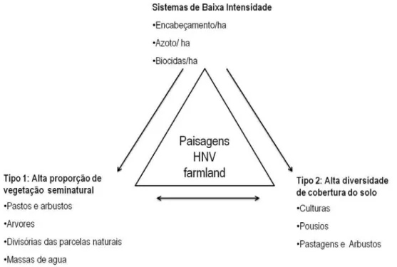 Figura 2.1. As três características chave dos Sistemas Agrícolas de Alto Valor Natural  (adaptado de IEFP, 2007 )