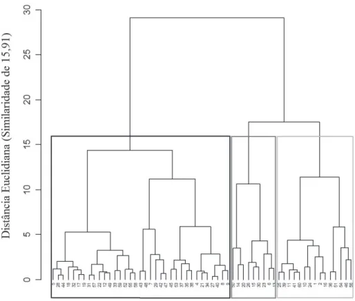 FIGURA 5 - dendrograma ilustrativo resultante da análise de agrupamento dos macronutrientes do solo  (similaridade de 15,91).