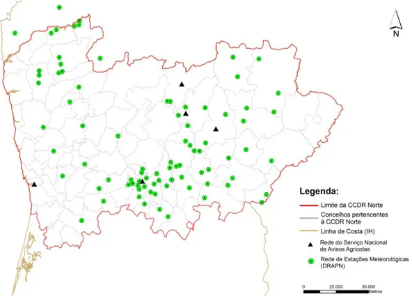 Figura  4.9  –  Representação  espacial  da  Rede  Nacional  de  Serviços  Agrícolas  e  das  respectivas Estações Meteorológicas (Fonte: SNAA, 2011)