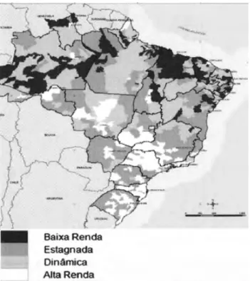 Figura 2 – Níveis de Renda Domiciliar/hab 2000 e Níveis de Variação do  PIB /hab 90/98  Fonte: Ministério da Integração –  PNDR  2004