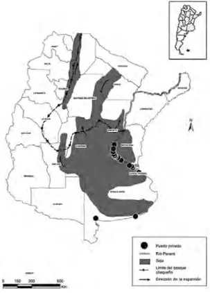 Figura  1  –  Superficie  cubierta  con  soja  en  Argentina:  áreas  de  expansión  en  el  NEA   y  NOA 