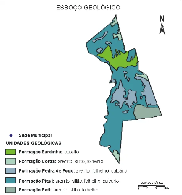 Figura 2. Esboço geológico da área de estudo. Fonte: CPRM, 2004  Os  solos  da  região  são  provenientes  da 
